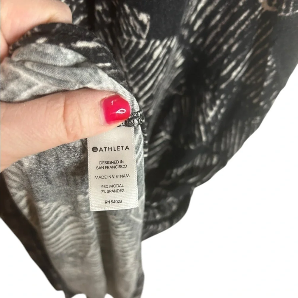 Athleta Black Palm Leaf Santorini Printed High Neck Dress Modal Blend Womens Sml